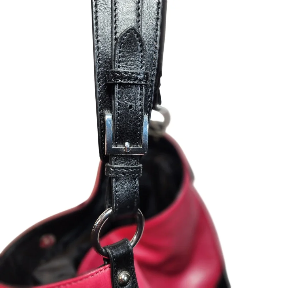 Two Tone Pink and‎ Black Leather Hobo Shoulder Bag with Adjustable Strap